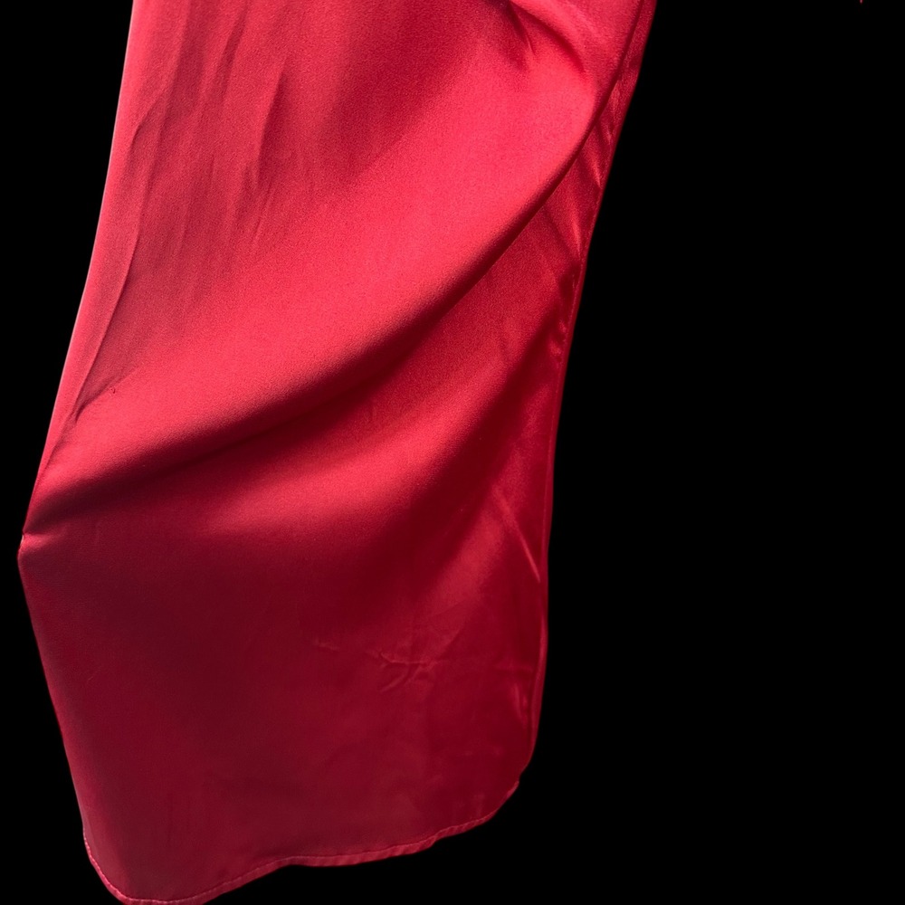 Red Satin Long Sleeve Maxi Dress Lace Up Corset Back Evening Gown Formal - Picture 7 of 9
